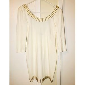 White and gold mid sleeve dress